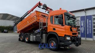 VERKAUFT  G200074  Scania P410 B6x44HA Meiller Kipper Kran Winterdienst aus Baujahr 2019 [upl. by Ycart]