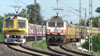 HowrahKatwa Aerodynamic EMU amp Fastest WAP5 Malda Intercity Exp Negotiating Huge Curve Quickly  IR [upl. by Weeks488]