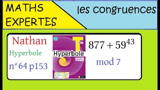 Terminale Maths ExpertesArithmétique et congruenceExercice 64 p 153 Nathan Hyperbole [upl. by Slotnick]