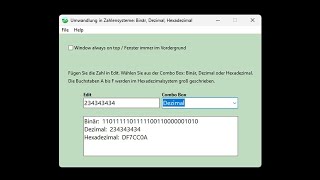 ZahlenUmrechner in Binär Dezimal Hexadezimal  Programm für Windows [upl. by Anuahsed]