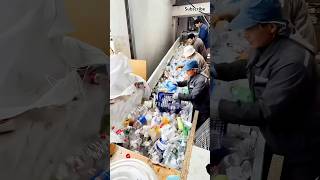 Sorting different plastic in the recycling process of mineral water bottles machine skills [upl. by Larrabee]