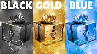 Choose your gift 2 good vs bad 😰🎁😍3 gift box challenge 🫣 Black Gold vs Blue chooseyourgift [upl. by Finer]