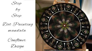 How to Create a Step by Step Dot Painting Mandala Tutorial  3D Coneflower Design [upl. by Au]