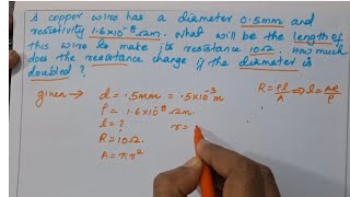 a copper wire has a diameter 5 mm and resistivity [upl. by Yarak]