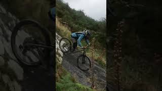 Henry and Kate doing the smaller drop at Antur Stiniog bike park [upl. by Knute]