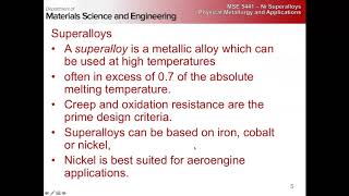 Fall 2018 MSE 5441  Ni Superalloys I [upl. by Kellyann]