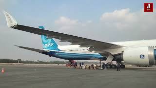 Boeing 777x A closeup of the engine landing gear and wing WingsIndia2024 Part 1 [upl. by Goldman]