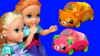 Cutie Cars  Elsa and Anna toddlers are having fun  Aurora is upset  playdate playset mini cars [upl. by Japha]