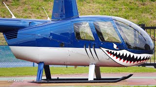 Robinson R44 II Shark Mouth Helicopter Takeoff Flight amp Landing [upl. by Delamare]