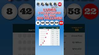 Resultados Powerball Lunes 2 de Septiembre 2024 Jackpot 80 Millones de dólares [upl. by Iblok26]