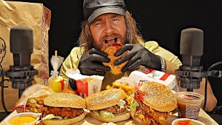 ASMR Eating the BIG KFC Burger Feast Trilogy Zinger amp Fillet Burger for SLEEP [upl. by Delwyn]