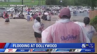 Heavy rains cause flash flooding at Dollywood one injury reported [upl. by Alarice]