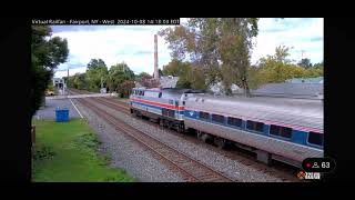 Amtrak Phase 2 leading Amtrak passenger train at Fairport Railcam [upl. by Ecirtnom]