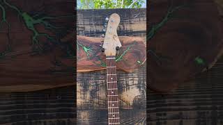 Double guitar hanger made from live edge willow acacia fractal art sealed emerald metallic epoxy [upl. by Aicital]