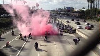 Bikers Shut Down Freeway with Pink Explosion VIDEO [upl. by Cleon]