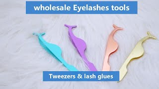 Wholesale eyelashes tools strip eyelashes tweezer and strip eyelash glues [upl. by Nelan]