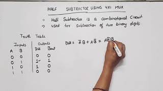 Half subtractor using 4×1 multiplexer  implement half subtractor using 41 MUX [upl. by Asenev]