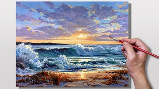 Acrylic Painting Seashore Sunset [upl. by Macy542]