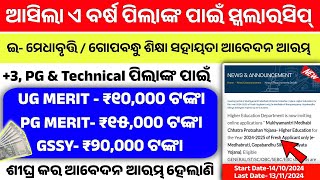 EMedhabruti Scholarship 2024 Apply Online ।Ug Merit। Pg Merit Scholarship Odisha। GSSY Scholarship। [upl. by Notgnihsaw]