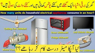 What is Consumption of Electricity units of different home appliances  kwh calculation [upl. by Atinit]