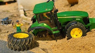 TRACTOR BROKEN DOWN Bruder toys tractor lost WHEEL Action video for kids [upl. by Yrekaz701]