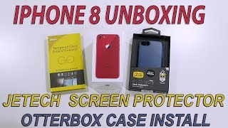 iphone 8 Unboxing Jetech Screen Protector otterbox case Install [upl. by Cooley]