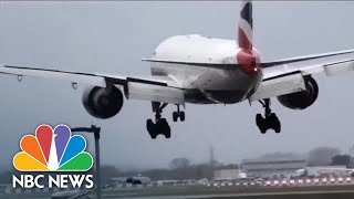 Watch Storm Ciara Winds Force Plane To Abort Landing At London Airport  NBC News [upl. by Omiseno]