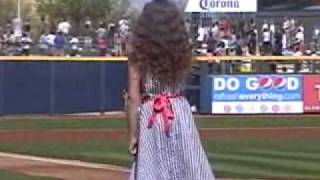 9 Year Old Athena Creese singing the National Anthem at a 2010 MLB Spring Training Game [upl. by Venetis667]