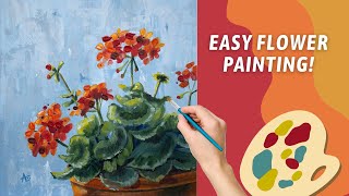 EASY Acrylic Geranium Flower Painting Painting Simple Petals With PALETTE KNIFE Background [upl. by Elfont]