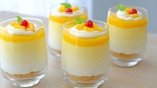 🥭🥭 NO BAKE ，NO GELATIN ，NO EGG｜Mango Mousse Cup ｜Easy Recipes in 15 minutes [upl. by Markus38]