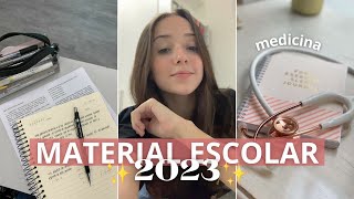 MEU MATERIAL ESCOLAR 2023 para a FACULDADE DE MEDICINA 🤍🥼 [upl. by Onnem437]