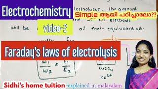 Faradays laws of electrolysis explained in malayalamelectrochemistry video212th std chemistry [upl. by Norine674]