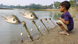 New Best Hook Fishing Video  Traditional Boy Hunting Big Fish With Hook By River fishing [upl. by Anahsit527]