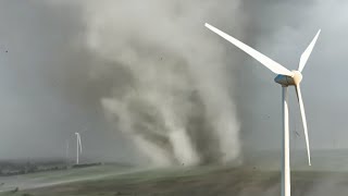 INCREDIBLE TORNADO VS WIND TURBINE DRONE FOOTAGE [upl. by Lot383]