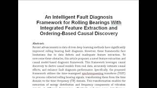 An Intelligent Fault Diagnosis Framework for Rolling Bearings With Integrated Feature Extraction and [upl. by Killoran]