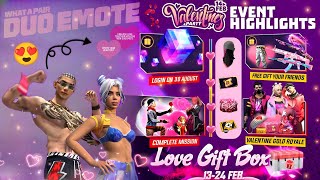 VALENTINE EVENT FREE FIRE 2024  FREE DUO EMOTE EVENT  ROSE EMOTE RETURN FREE FIRE  FF NEW EVENT [upl. by Sigvard728]