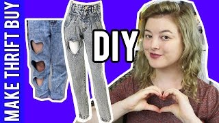 DIY Heart Cutout Jeans  Make Thrift Buy 47 [upl. by Aihsei162]