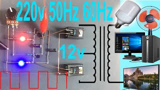 DIY inverter circuit DC 12v to AC 220v 50Hz 60Hz Square wave Iron transformer [upl. by Lathan]