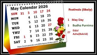 May Calendar 2026 maycalender2026 [upl. by Kcinnay]