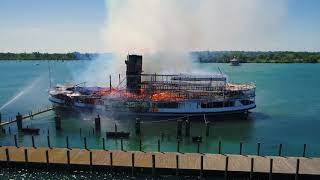 Boblo Boat Fire Drone View [upl. by Sidnal]