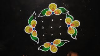 simple Flower rangoli friday kolam designs flower muggulu with dots small flower rangoli 🌹🌹🌹 [upl. by Sitarski]