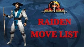 Mortal Kombat 4  Raiden Move List [upl. by Garrott682]