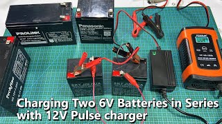 How to charge two 6V Leadacid batteries with 12V pulse charger Two battery charge in series [upl. by Torhert797]