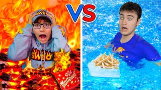 MANGER DES ALIMENTS CHAUDS vs DES ALIMENTS FROIDS PENDANT 24H  Hot vs Cold Challenge Swan VS Néo [upl. by Nonnahs]