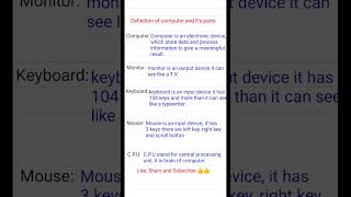 Definition of computer and its partscomputer definitionmonitor definitionCPU definitionviral [upl. by Breskin]