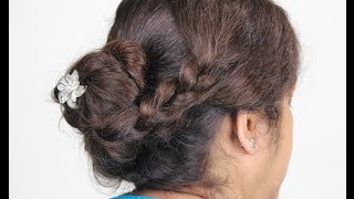 Hair Tutorial  Bun with Side braid  Bridal Indian Hairstyles [upl. by Cristen]