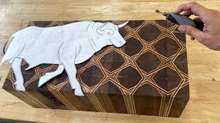 I Carved this Patterned Block Into a Bull [upl. by Jehiel]