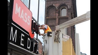 MassLive Medias new Worcester office debuts new sign on Main St [upl. by Nylassej]