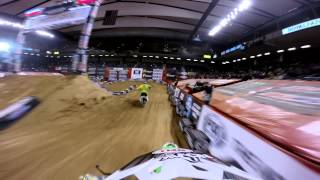 GoPro HD Mike McDade VS Tyler Bowers One on One Bracket Race 2014 AMSOIL Arenacross Baltimore MD [upl. by Rehttam]