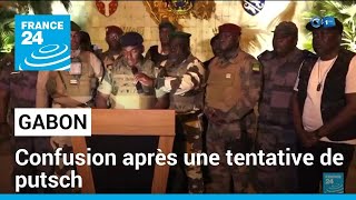 Gabon des militaires annoncent lannulation des élections et la dissolution des institutions [upl. by Meurer893]